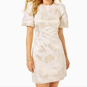 New Lilly Pulitzer Ailani Gold Metallic Full Bloom Brocade Mini Dress 12